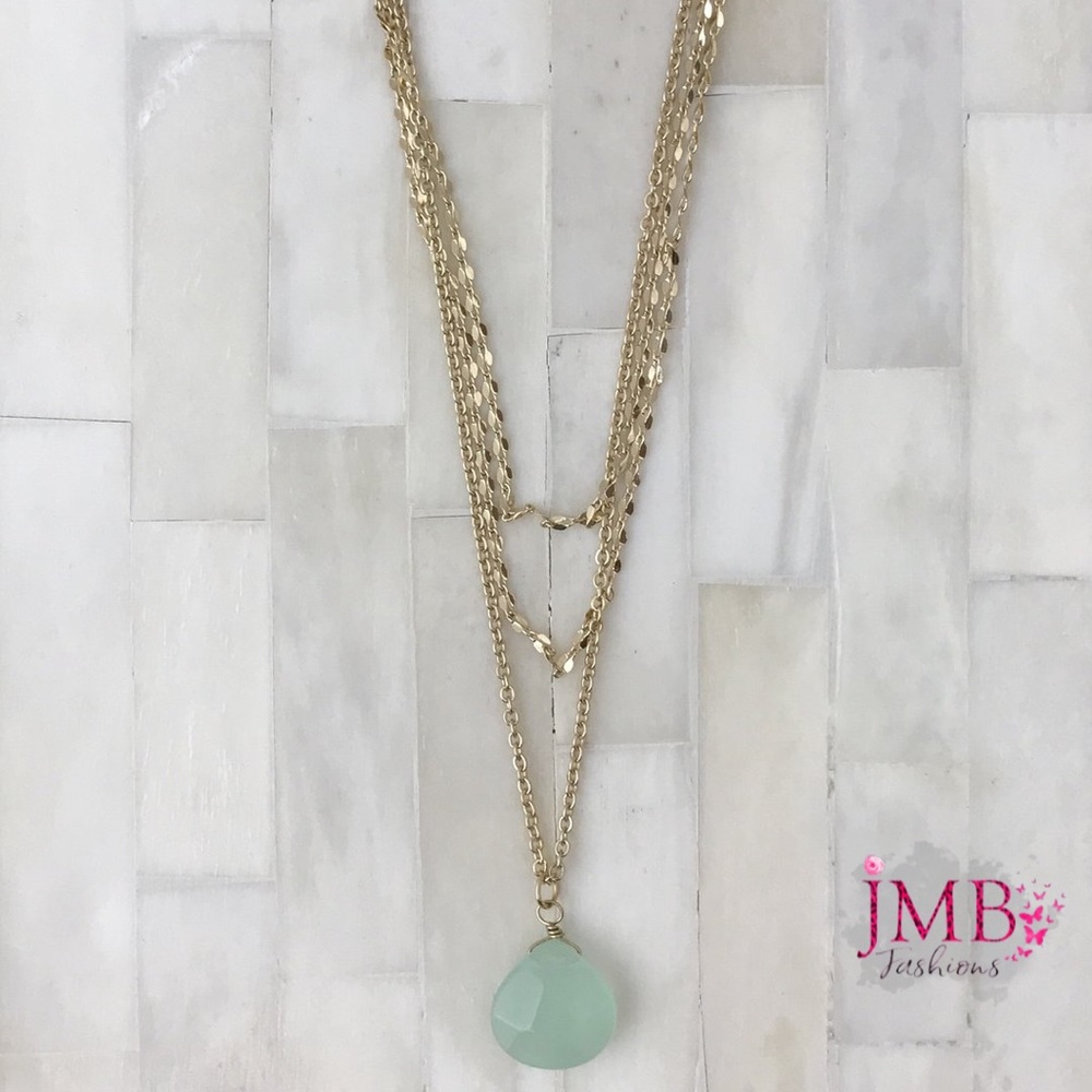 NEW Aqua & Gold Layer Necklace, Seraphina